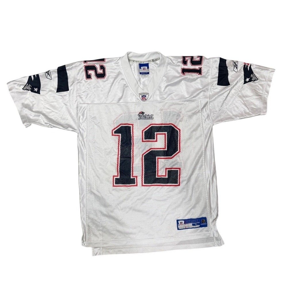 New England Patriots Tom Brady 12 Reebok Football Jersey White Mens Large